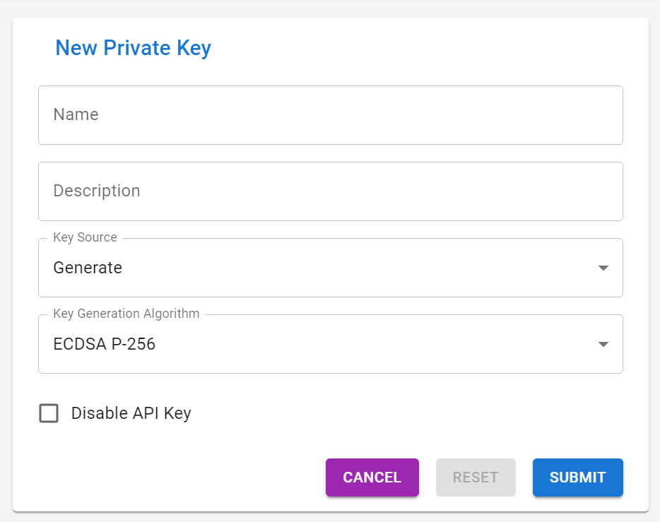 Screenshot Certwarden - neuer private key erstellen