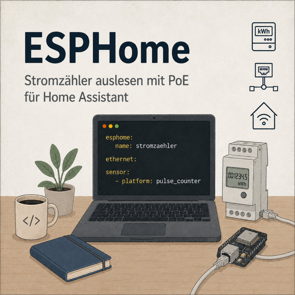ESP Home - Stromzähler auslesen mit PoE - Homeassistant