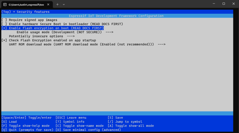 Hier kannst du den Punkt "Enable flash" innerhalb der esp idf menuconfig sehen