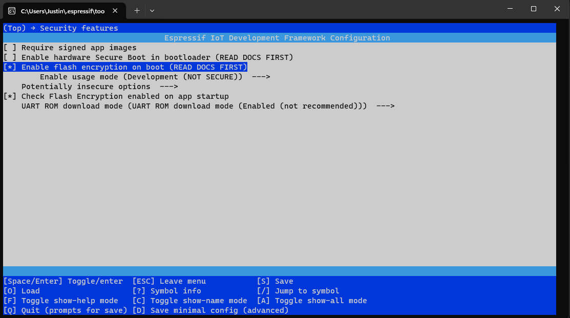 Hier kannst du den Punkt "Enable flash" innerhalb der esp idf menuconfig sehen