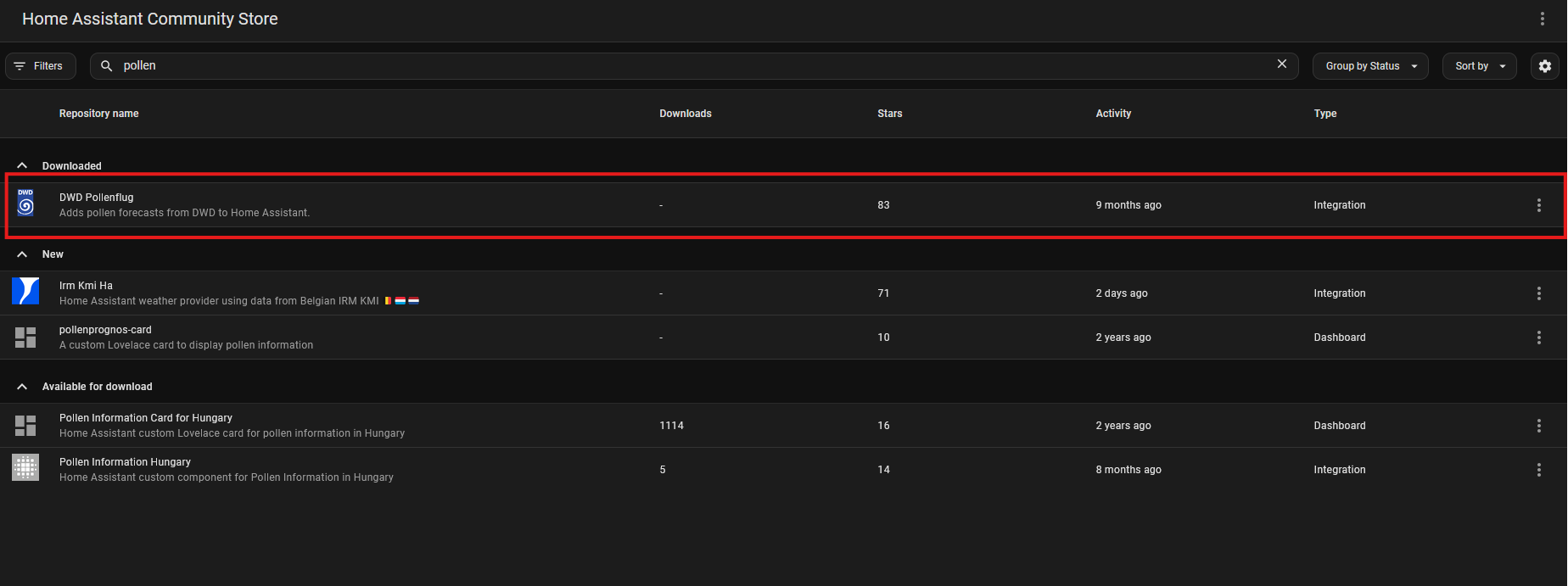 HACS - Deutscher Wetterdienst Integration