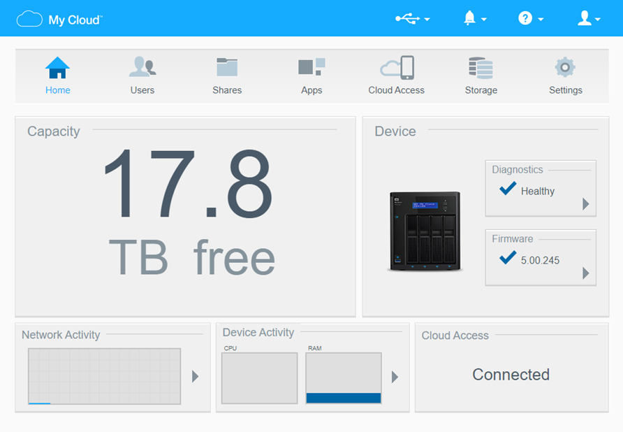 WesternDigital MyCloud OS - Homemenu