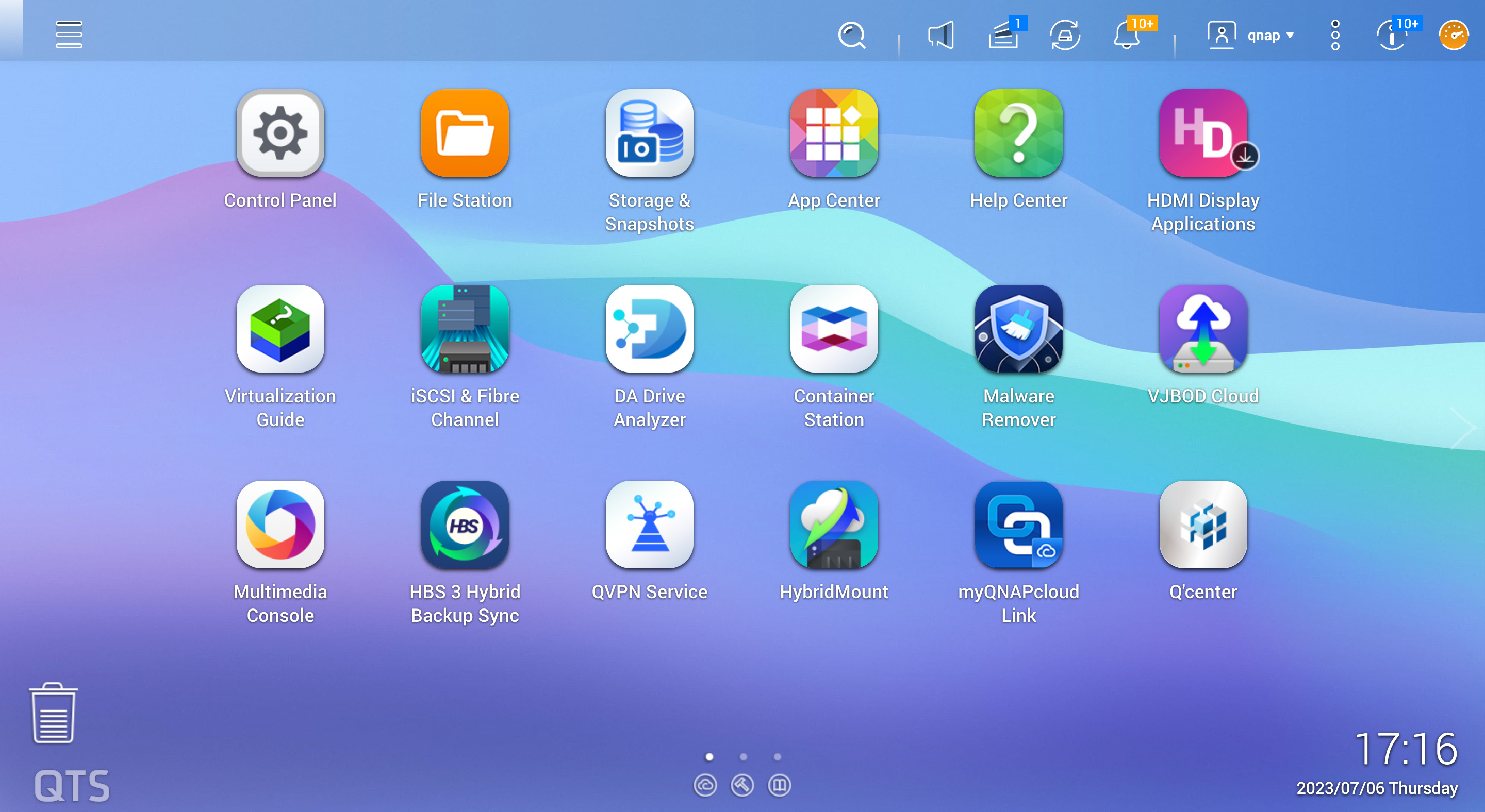 Das Hauptmen&uuml; von QNAP QTS